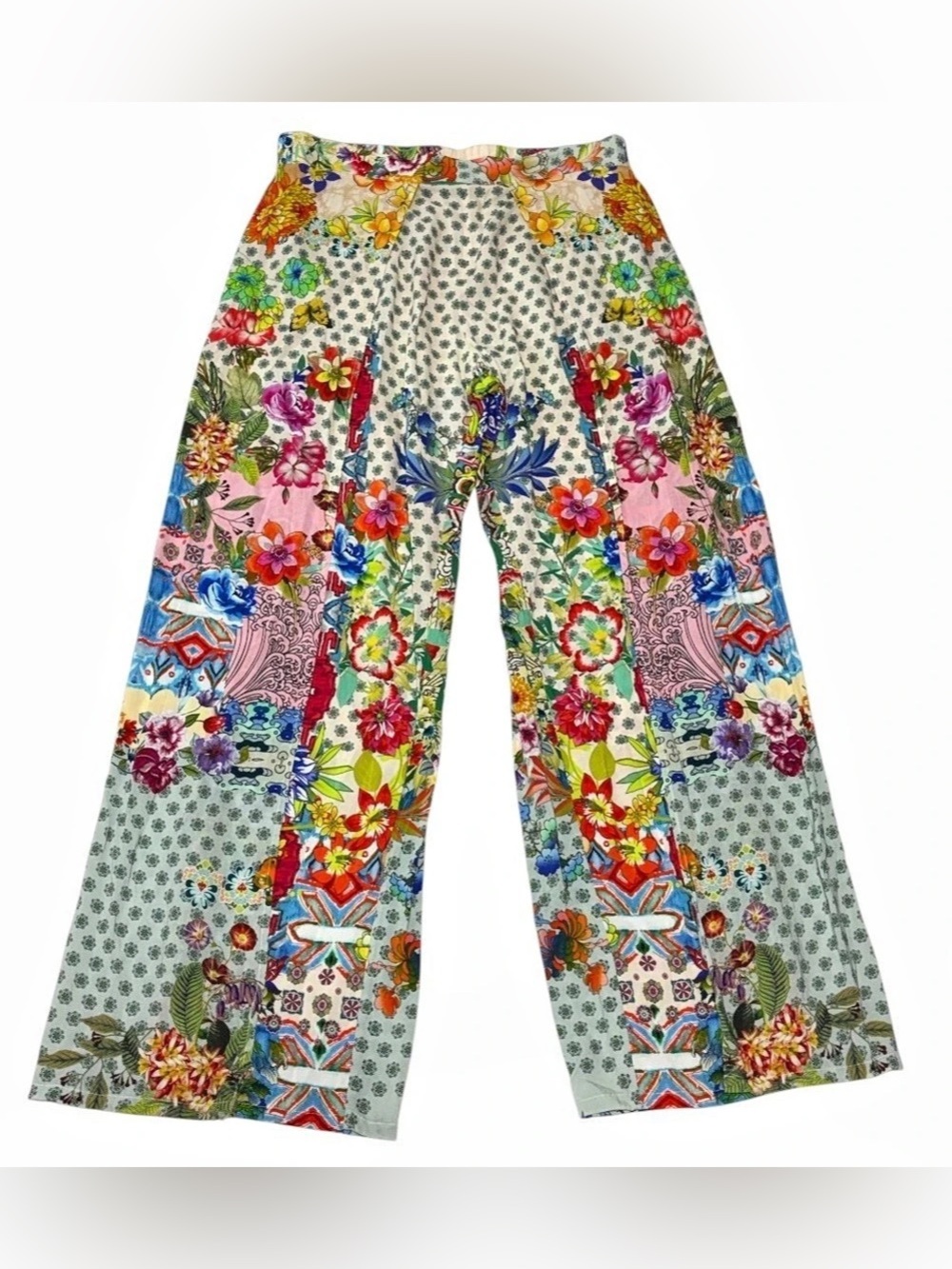 Johnny Was Women’s Dreamer Wrap Pants Medium Wide Leg Floral Butterfly Colorful